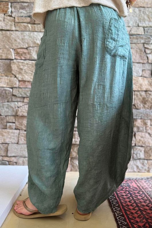 Lalli Damask Classic Tapered Barrel Leg Pant Khaki